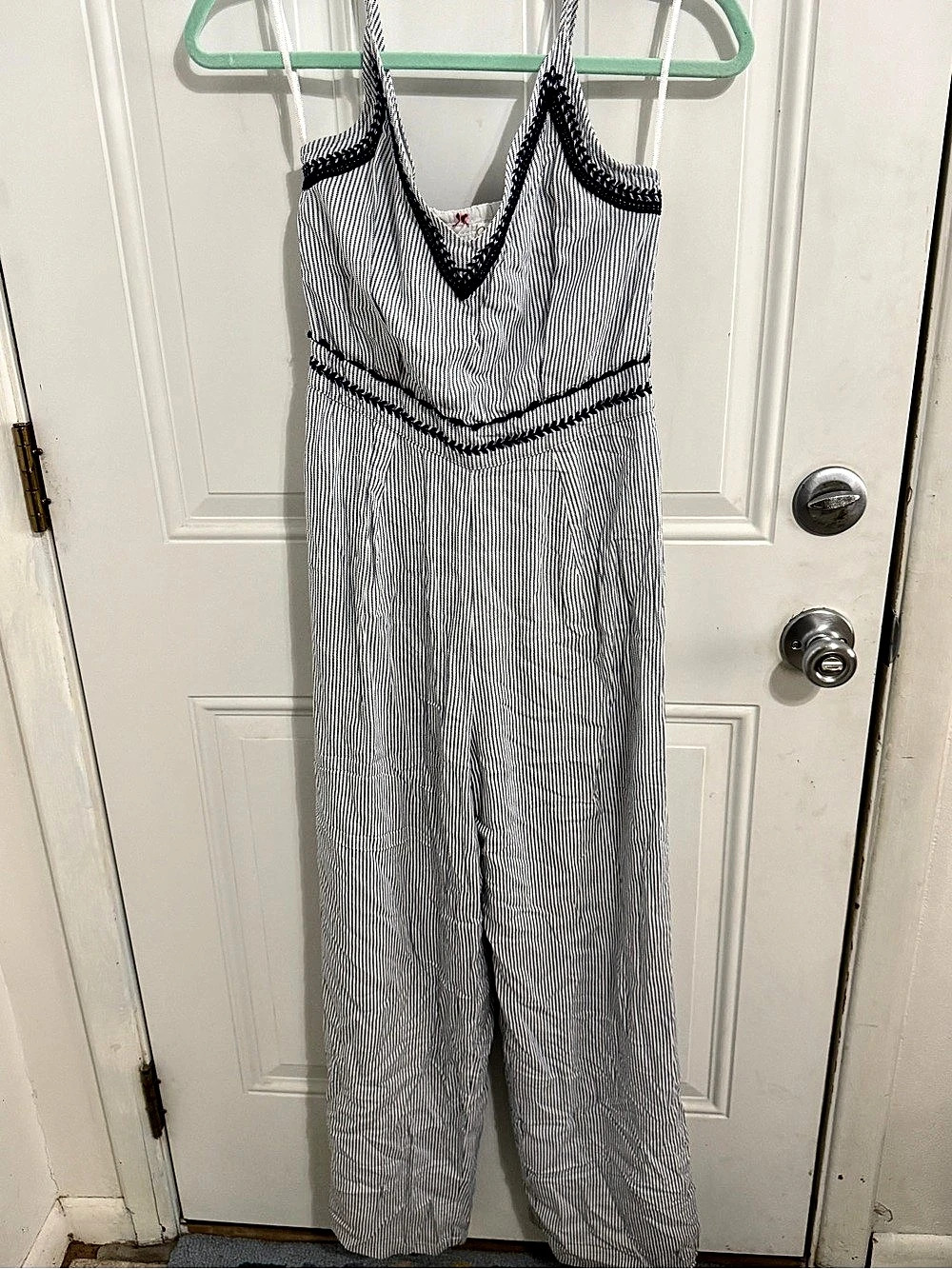Japna Striped Jumpsuit in White & Blue Size Medium